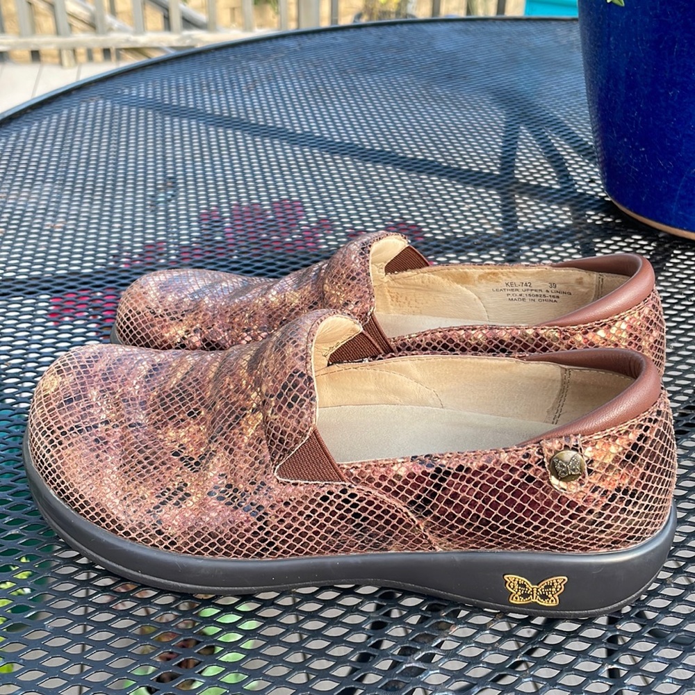 Alegria copper ‘snakeskin’ shoes